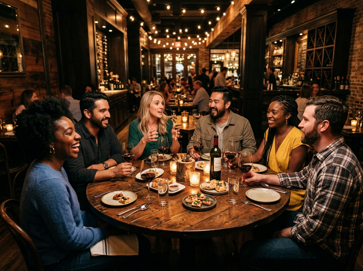A group of creative professionals at dinner